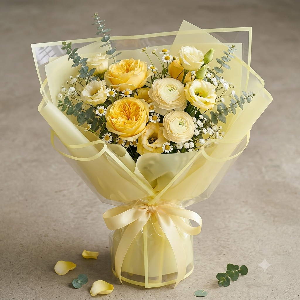 Papel Coreano Colección Flores Amarillas - Pack con 20 Pliegos Impermeables para Ramos